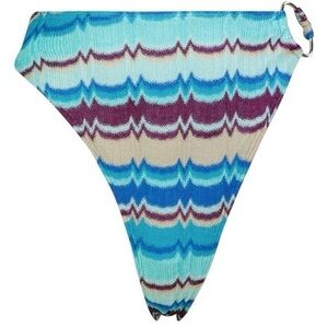 River Island Women Textured Pull On Bikini Bottom, Blue Combo Size 12 NWOT